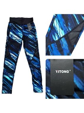 YITONG Vibrant Blue and Black Leggings Size S/M